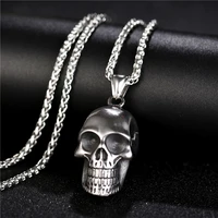 punk skull skeleton necklace for men jewelry stainless steel silver color hiphop skull necklaces pendants gift with gift bags