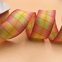 38mm x 25yards roll colorfol rainbow plaid lattice checker ribbon gift box packaging wired edge ribbon n2249