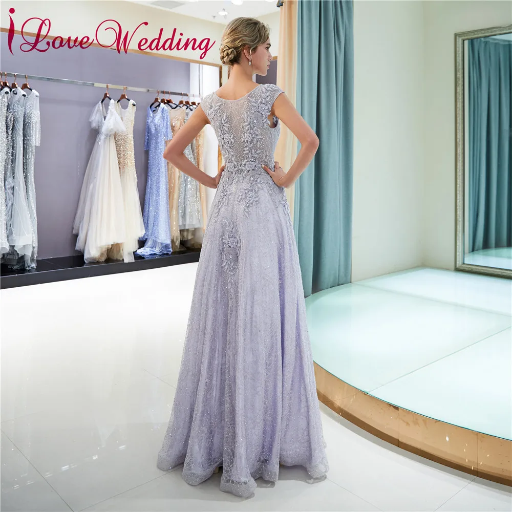 ILoveWedding Robe de soiree 2018 вечернее платье сиреневое кружевное с аппликацией из бисера