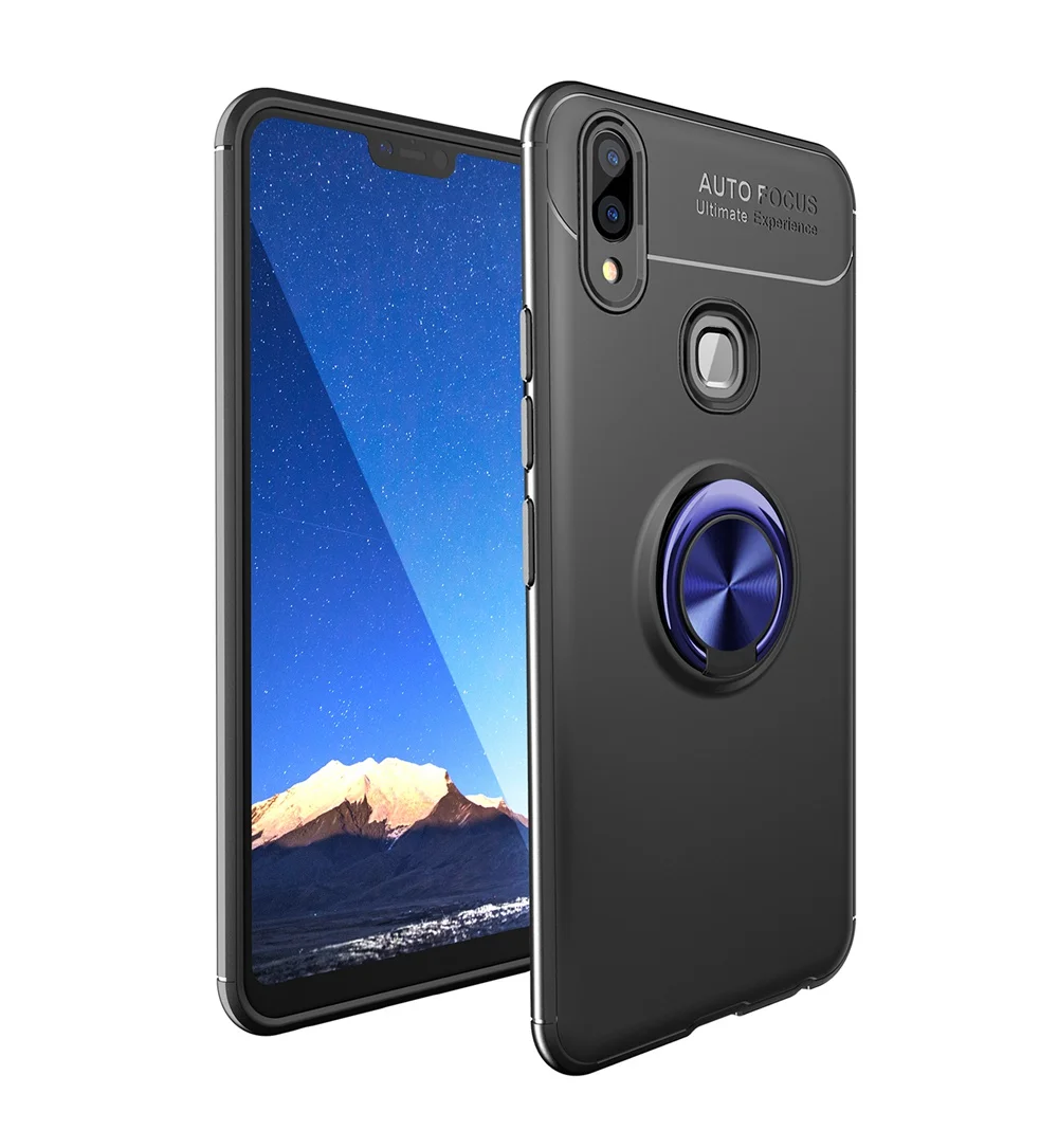 Black and Blue Роскошный чехол для vivo V9 Y85 мягкий чехол из ТПУ с магнитным кольцом для автомобиля vivo V 9 Y 85 силиконовый защитный чехол - Цвет: Black and Blue