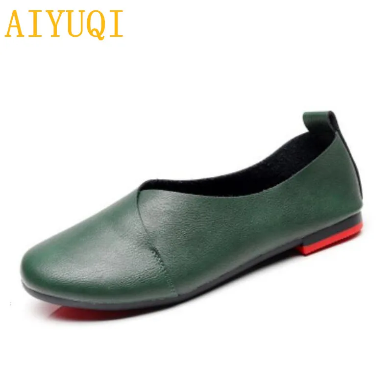 green AIYUQI/Женская обувь на плоской подошве; коллекция года; Женская обувь в горошек из натуральной кожи; повседневные тонкие туфли на мягкой подошве для мам; большие размеры 35-43; K20 - Цвет: green
