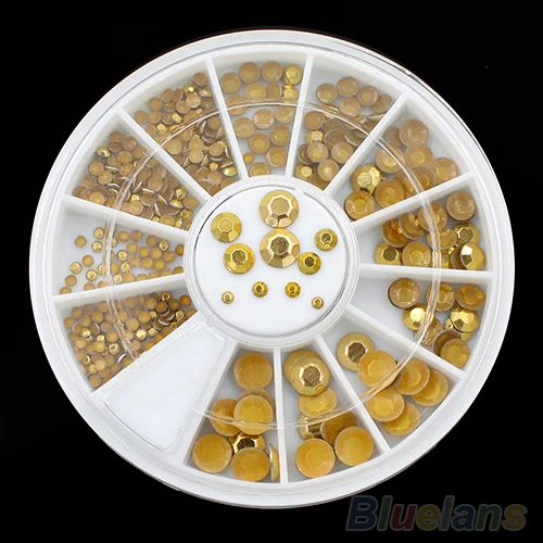 12 устанавливает 5 Размеры Акриловые Блеск Rhinestone Золота Nail Art Красоты Наклейки