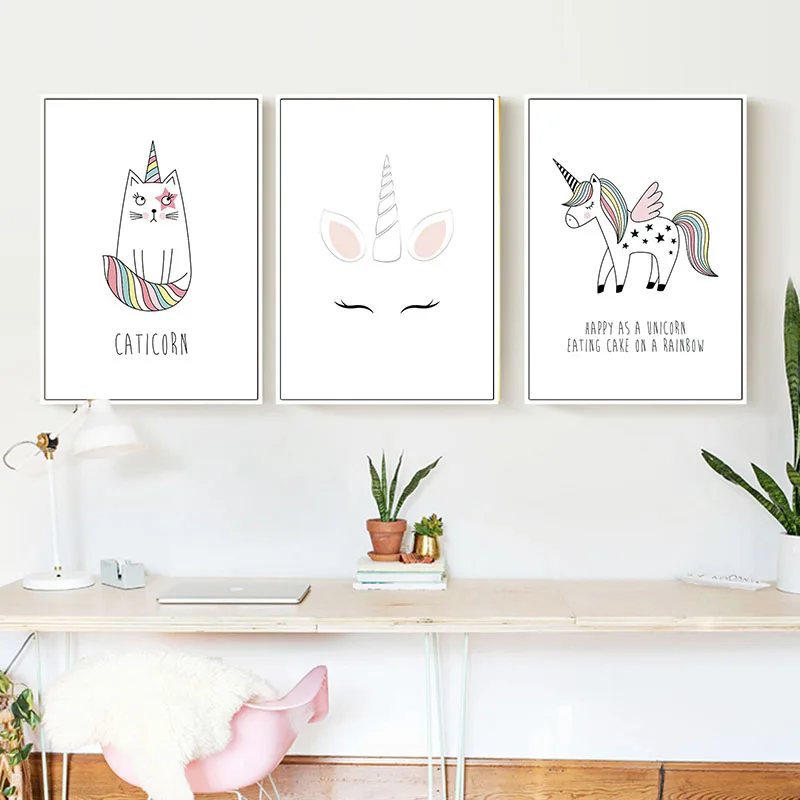 

Baby Girl Nursery Wall Art Canvas Painting Pink Cartoon Unicorn Poster Print Nordic Style Kids Decoration Pictures Bedroom Decor