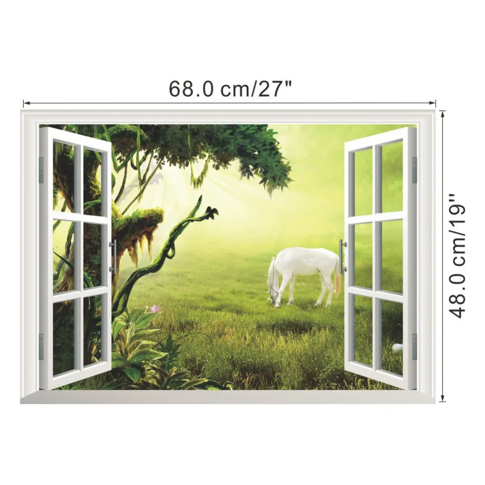 

3D Window View Scenery Wall Sticker Living room Decals Removable Home Decor Prairie horse wallpaper