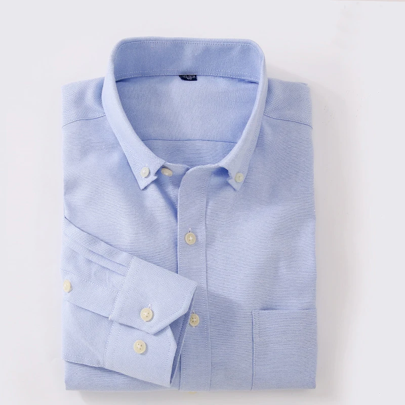 Мужская Однотонная рубашка из ткани Оксфорд официальная деловая с длинными