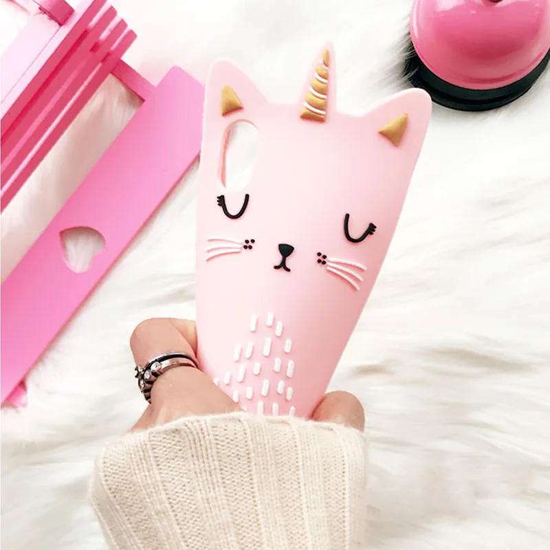Fashion 3D Cartoon Pink Unicorn Cat Soft Silicone Case For iPhone 6 6S 7 8 Plus X Back Phone Cover Capa Fundas |