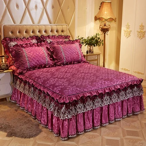 Rose Red Bedskirt Флисовая теплая кровать, юбка, покрывало, Твин, полный, королева, король, размер, простыня, покрывало, набор, фиолетовые, розовые, красные наволочки, кувертура де ЛИТ - Цвет: Rose Red Bedskirt