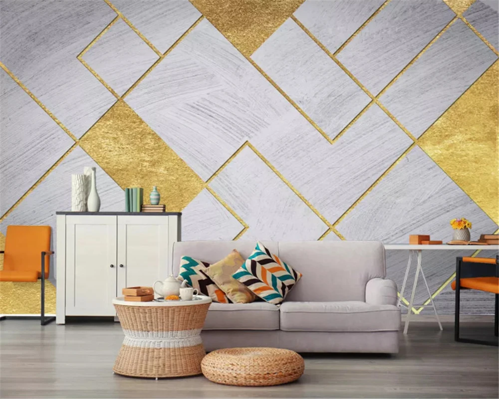 

beibehang Custom classic papel de parede wallpaper Nordic minimalist personality retro abstract geometric golden TV background