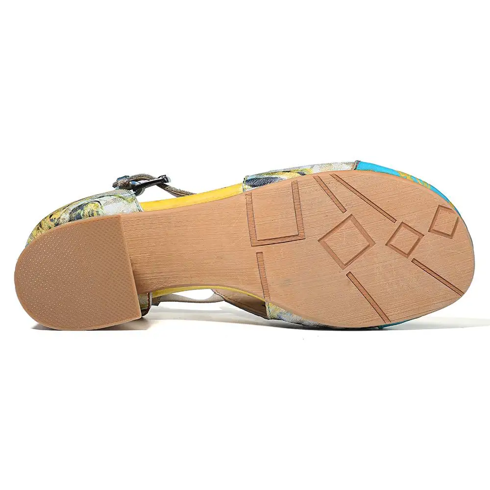 SOCOFY Hand Painted Sandals Retro Veins Genuine Leather Splicing Big Head Hollow Soft Sandals Shoes Women Sandalias Mujer