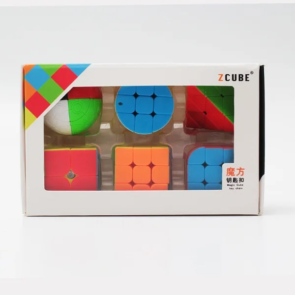 stickerless Z cube Комплект 6 шт./компл. подарочный набор мини-Волшебный куб 2x2x2 3x3x3 магический шар цепочка для ключей с цилиндром, головоломка, развивающие игрушки для детей - Цвет: stickerless
