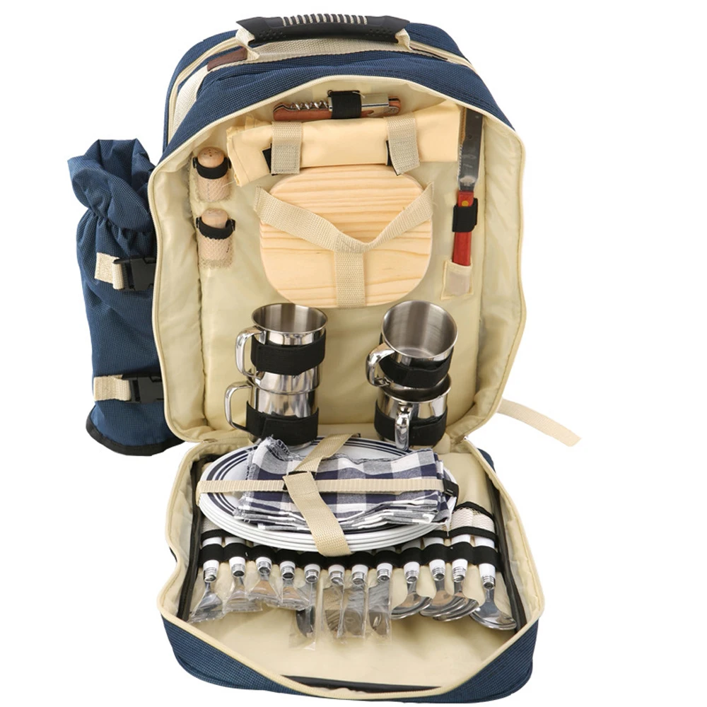 Goedkoop Draagbare 4 Personen Picknick Backapck Outdoor Camping Bbq Lunch Tas Backpacken Picknick Zakken Met Servies Cup Set Wandelen Rugzak