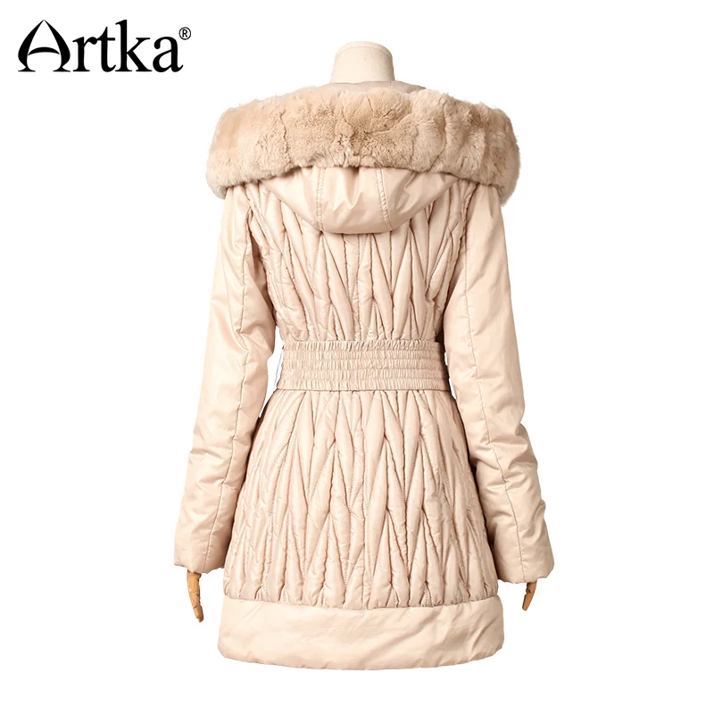 ARTKA Женская парка зимняя верхняя одежда Женская куртка с капюшоном с меховым воротником плиссированная ветровка Женская куртка с поясом пальто MA10347D