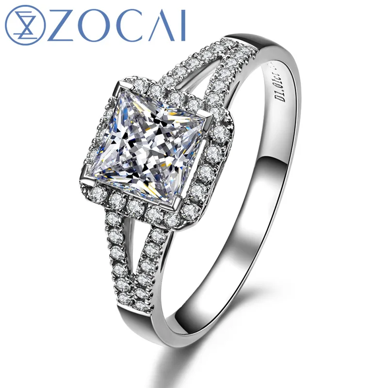 ZOCAI HALO SPLIT SHANK REAL 1.3 CT CERTIFIED D-E / VS DIAMOND ENGAGEMENT RING PRINCESS CUT 18K WHITE GOLD W03185 | Украшения и