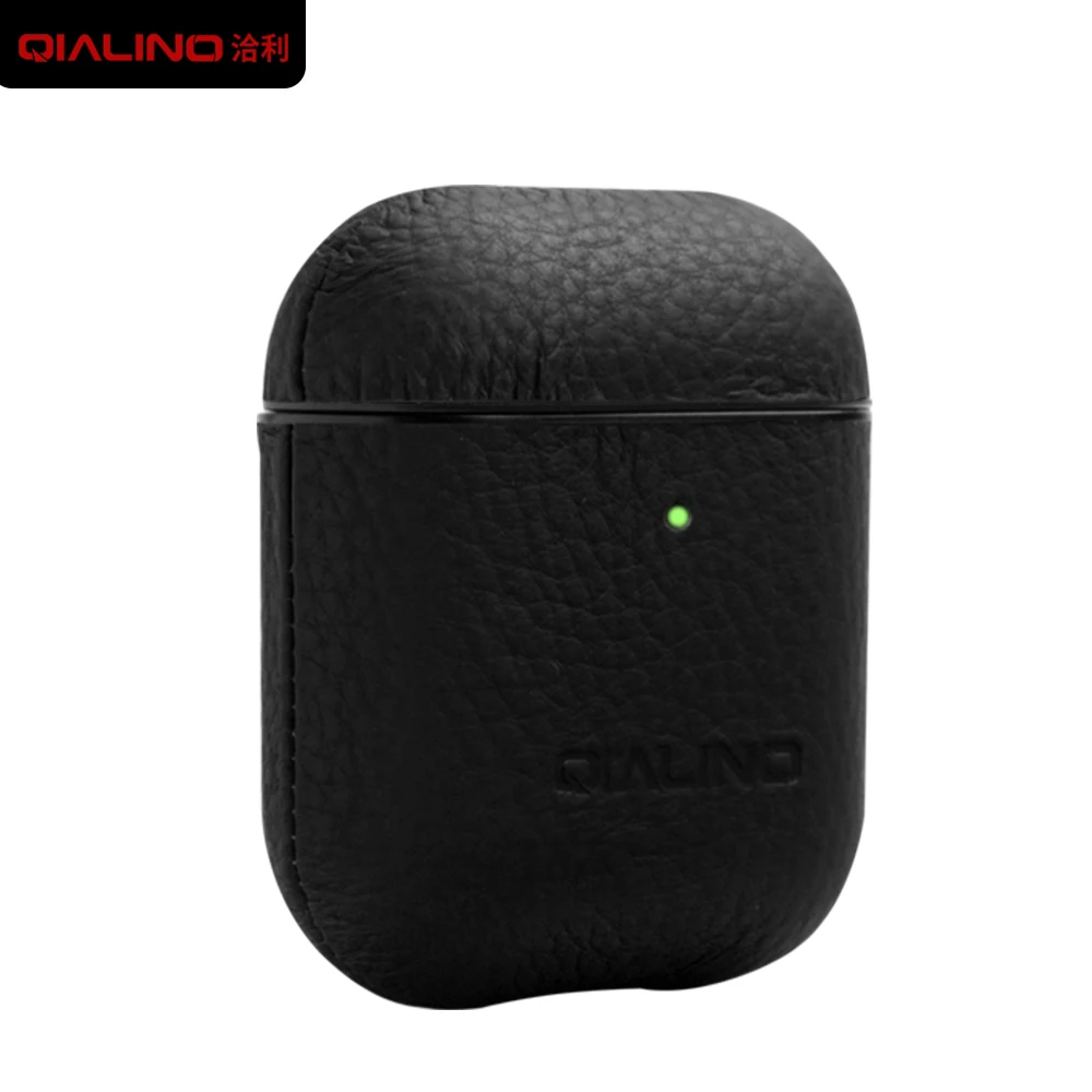 Чехол QIALINO из мягкой натуральной кожи для Apple Airpods 1/2 противоударный чехол