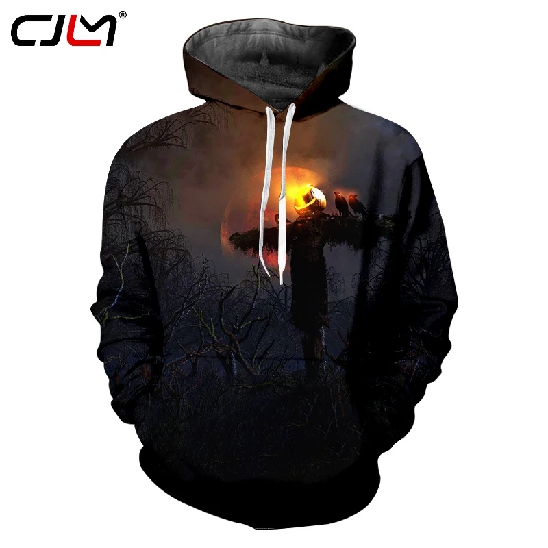 

CJLM Halloween Pumpkin Hoodies 3D Printed Flame Scarecrow Men's Polyester Hooded Pullover Direct Selling Man Tracksuit