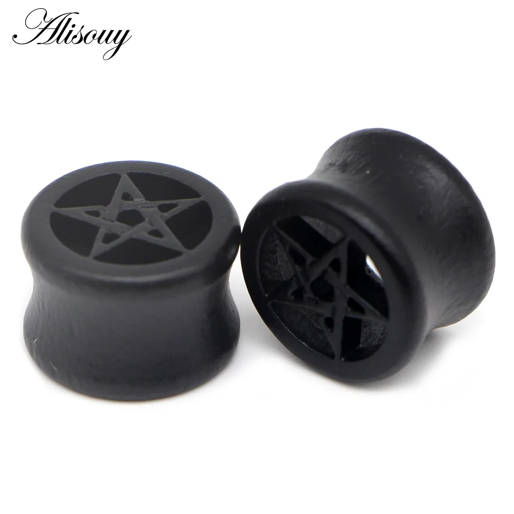 EM0814B Black Star 8-50 мм пробки и тоннели большого размера Ушные Тоннели Серьги Ушные носилки деревянный Эспандер для мужчин пирсинг ушей пирсинг тоннели Калибр - Окраска металла: EM0814B Black Star