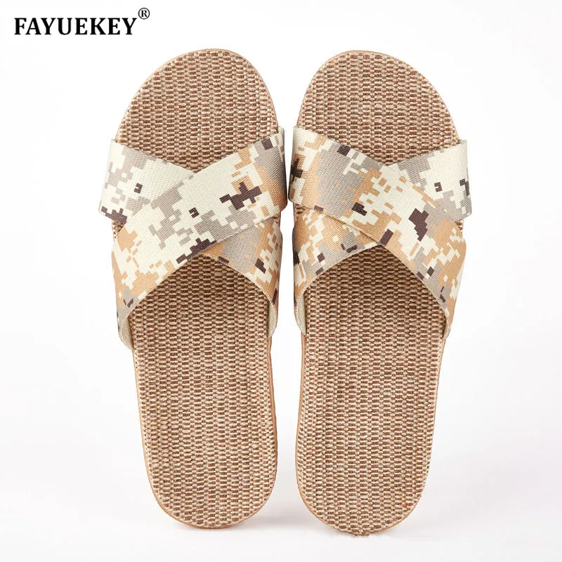 Летние льняные домашние тапочки FAYUEKEY женские пляжные шлепанцы больших размеров