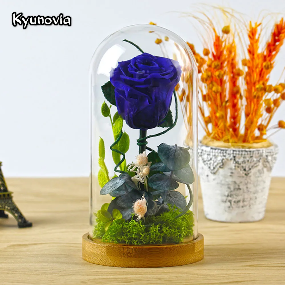 Стеклянная крышка Kyunovia свежая Сохраненная роза красный и синий цвет подарок