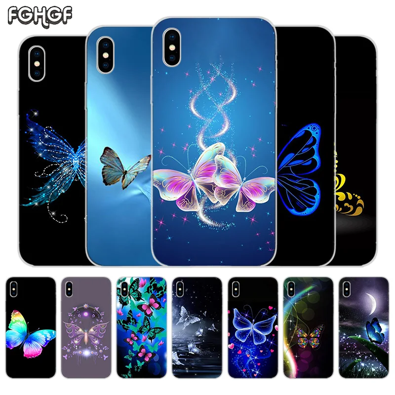 Силиконовый чехол с рисунком бабочки для Apple iPhone 6 6S 7 8 Plus X 10 XS MAX XR 5 5S SE |