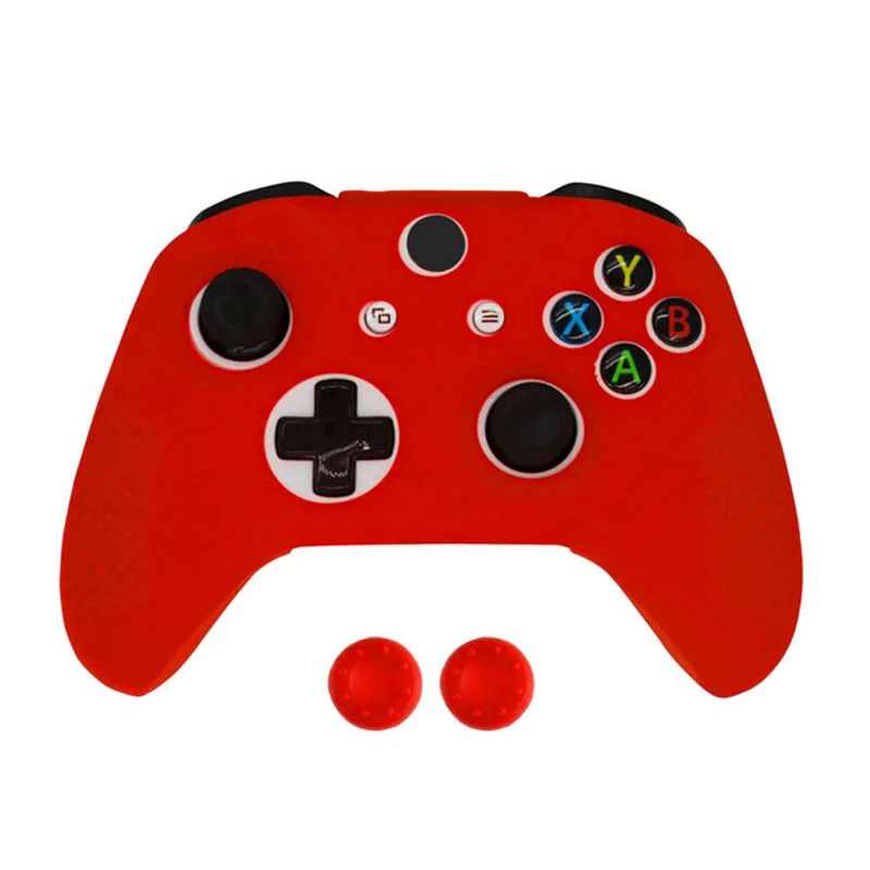 Красный Силиконовый чехол, защитный чехол, чехол для Xbox One S, тонкий контроллер, джойстик, гелевая резина, с 2 палочками для большого пальца - Цвет: Красный
