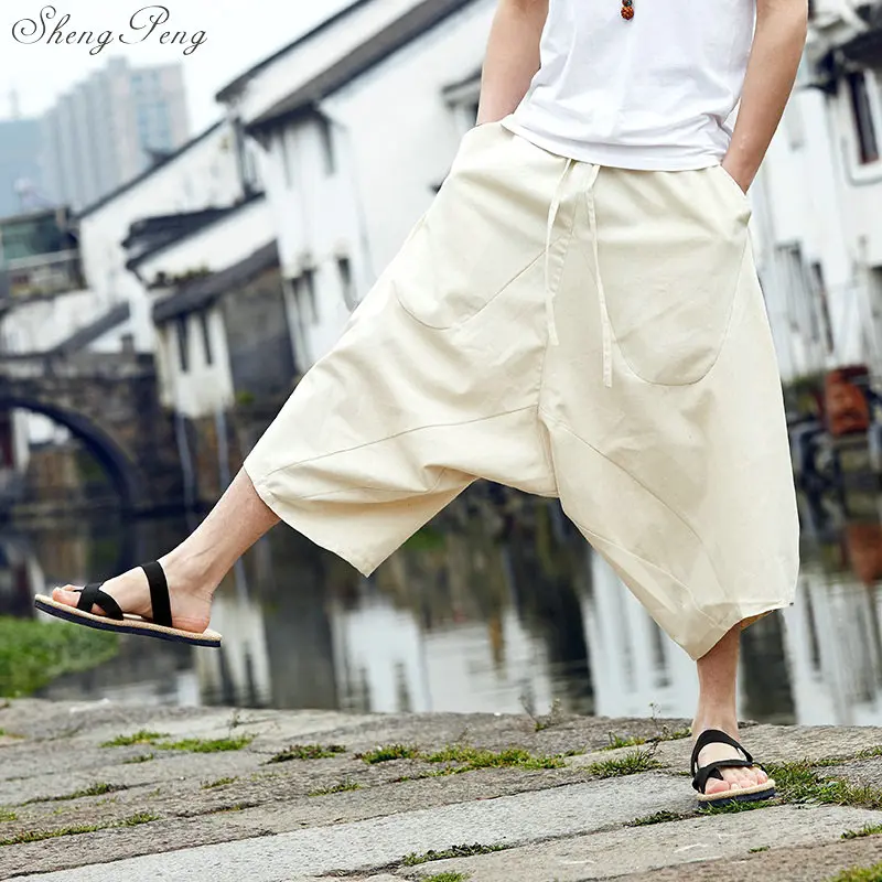 Китайский стиль белье Штаны мужское off мужские широкие брюки укороченные