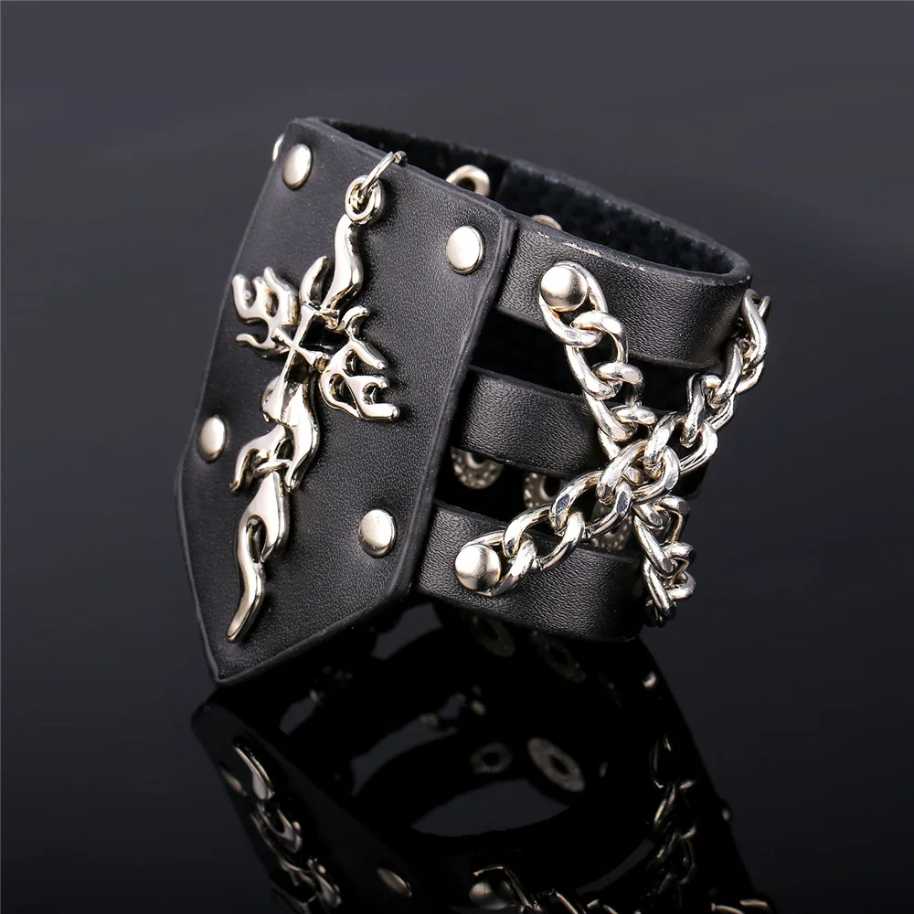 Мужской браслет из натуральной кожи многослойный Широкий Браслет-манжета