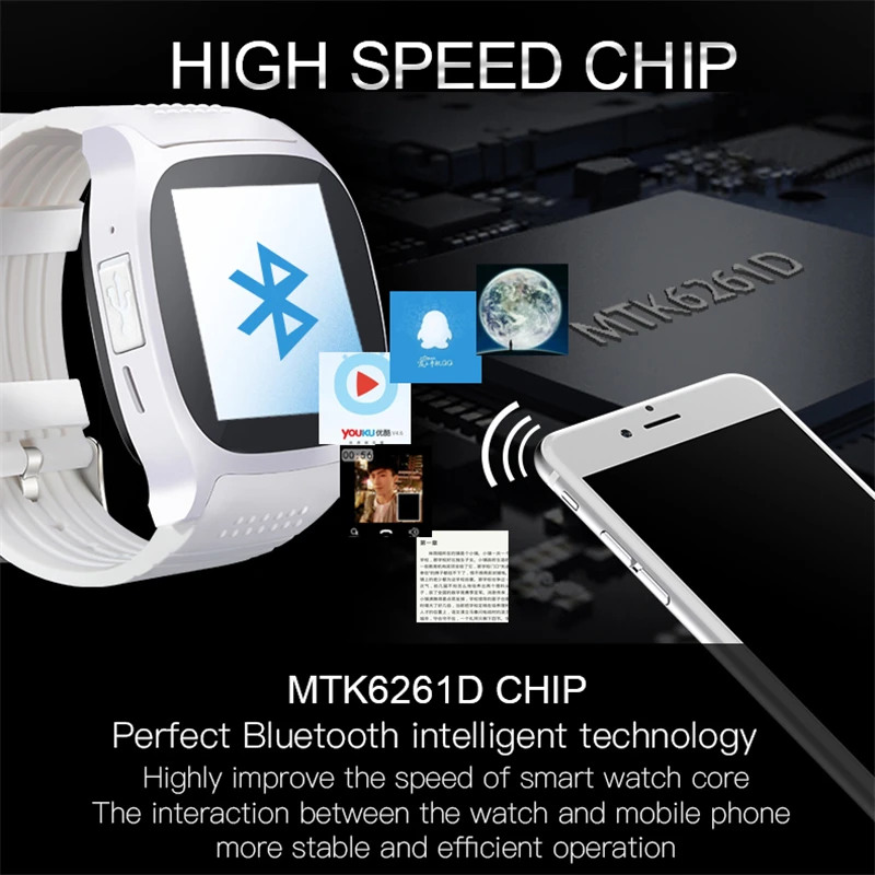 Bluetooth Smart Watch With Camera music Player Sports Wristwatch Support SIM TF Card Music for Android VS M26 DZ09 A1 | Электроника