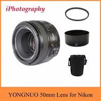 yongnuo lens yn 50mm f1 8 af mf lens lens hood uv filter lens case set auto focus for nikon camera as af s 50mm 1 8g