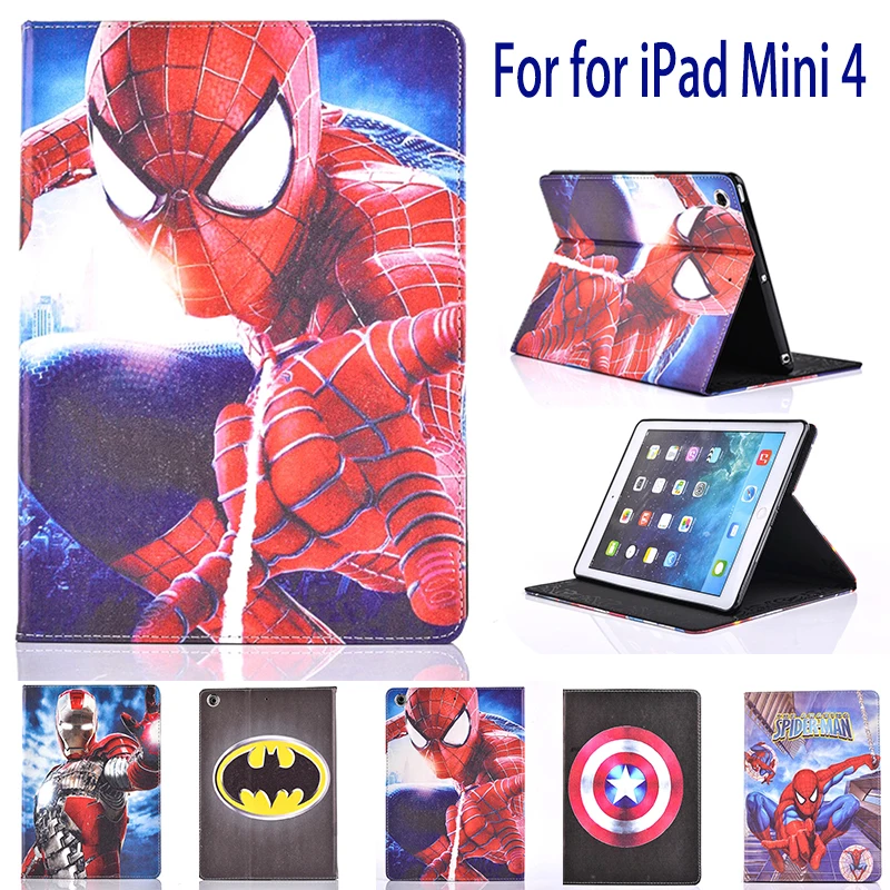 Железный человек задняя крышка для iPad мини Горячий Мультфильм Супермен паук