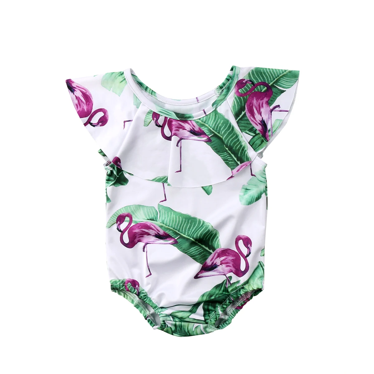 Купальник с цветочным принтом и рюшами воротником Фламинго|baby bodysuit girl|ruffle