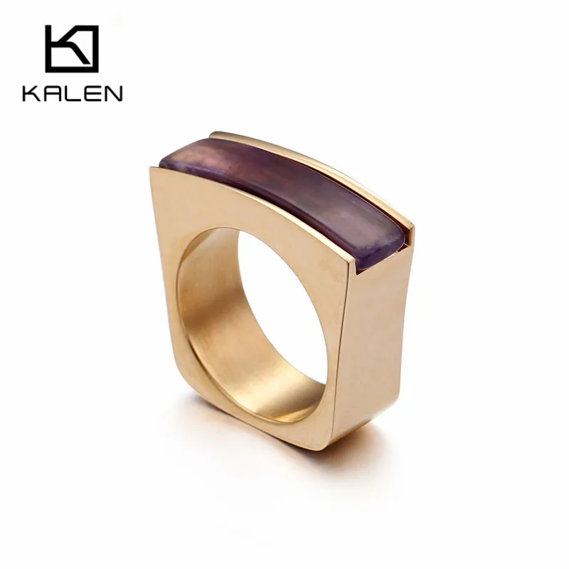 KALEN Peru Lima, золотые кольца из нержавеющей стали для женщин, дешевые коричневые этнические кольца на палец, размер 6, 7, 8, 9, праздничная бижутерия с кольцами, подарки - Цвет основного камня: Purple