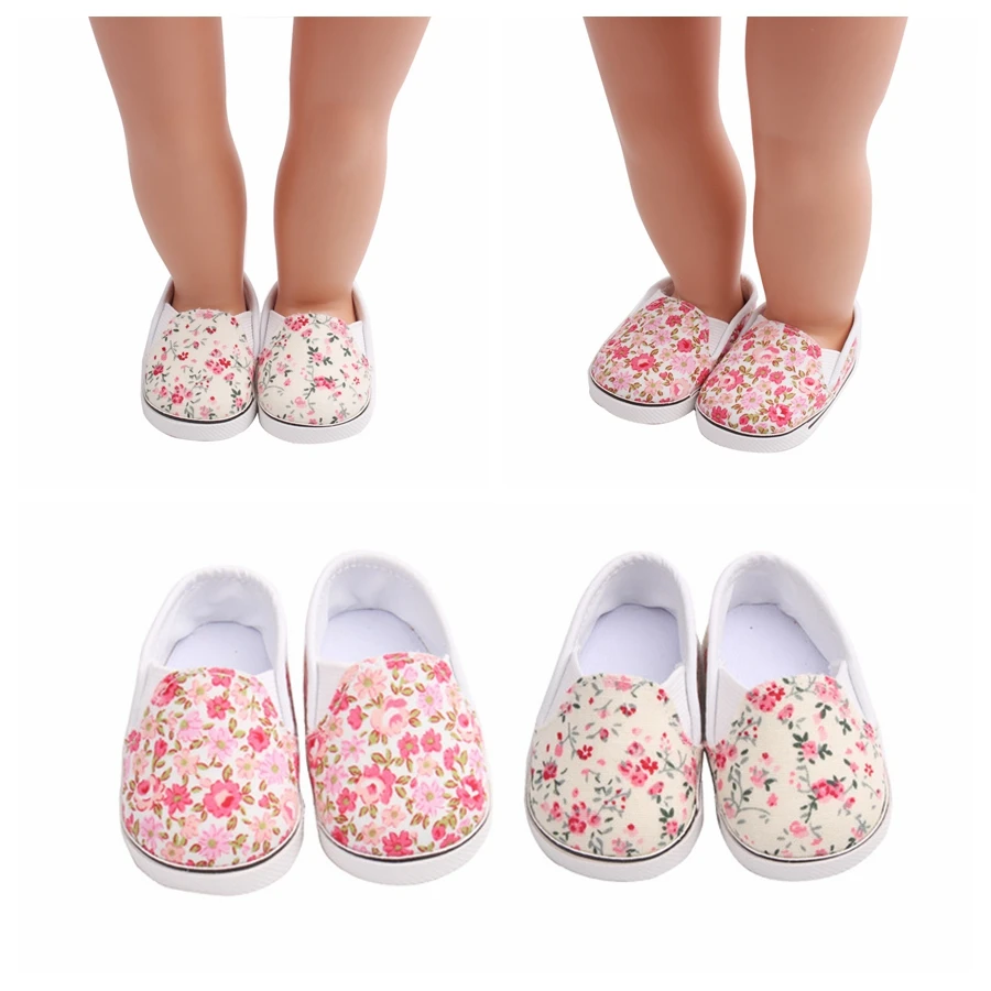 

Girl Gift Doll Shoes for 43cm New Born Baby Doll White Prink Floral Shoes For 18" Amercian Doll Shoes Sneacker Doll Accessories