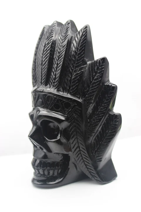 459 г природный обсидиан резной кристалл кварца череп Рейки Исцеление | Дом и сад