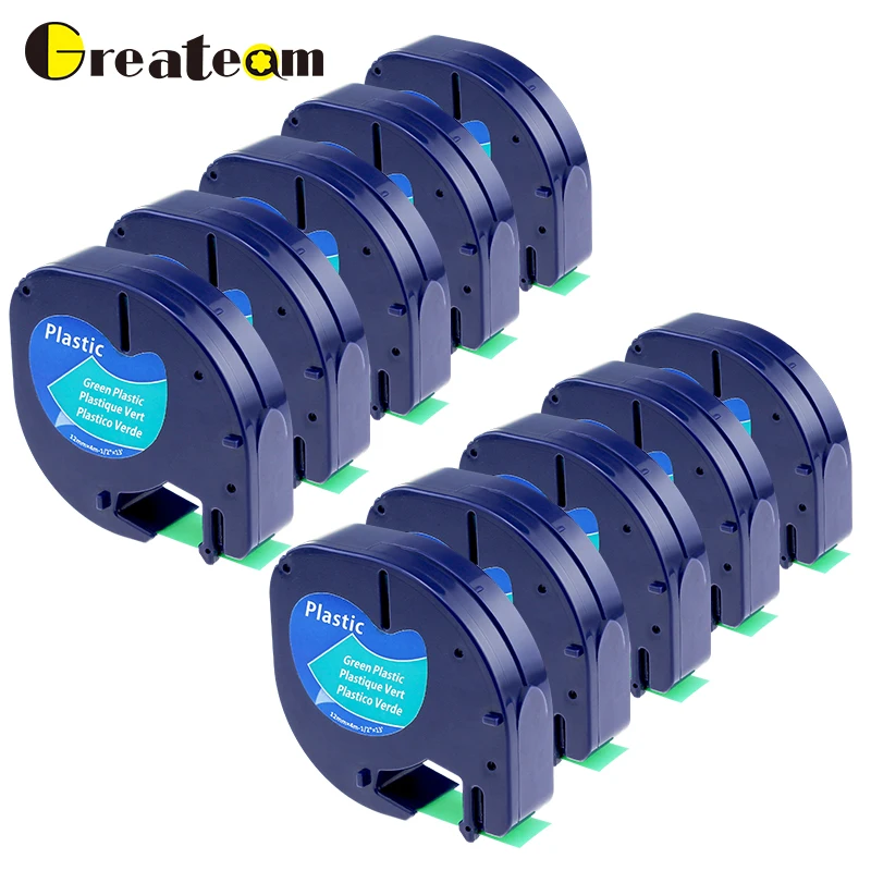 Greateam 10 шт./лот 91204 совместимый с dymo LetraTag 91224 91334 59425 самоклеящаяся черная на зеленом