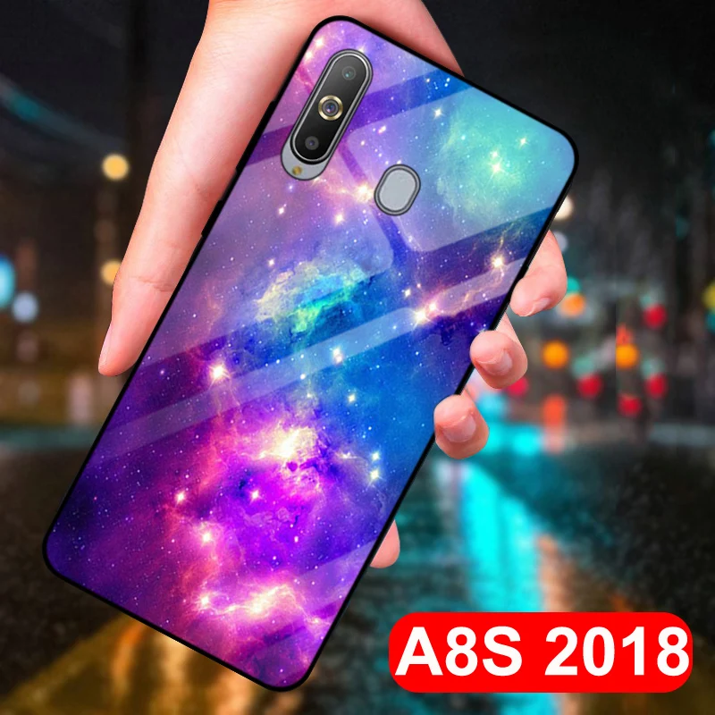 Для samsung galaxy A8S G8870 чехол звездное небо закаленное стекло+ ТПУ Край тонкий Жесткий задний Чехол SM-G8870 чехол