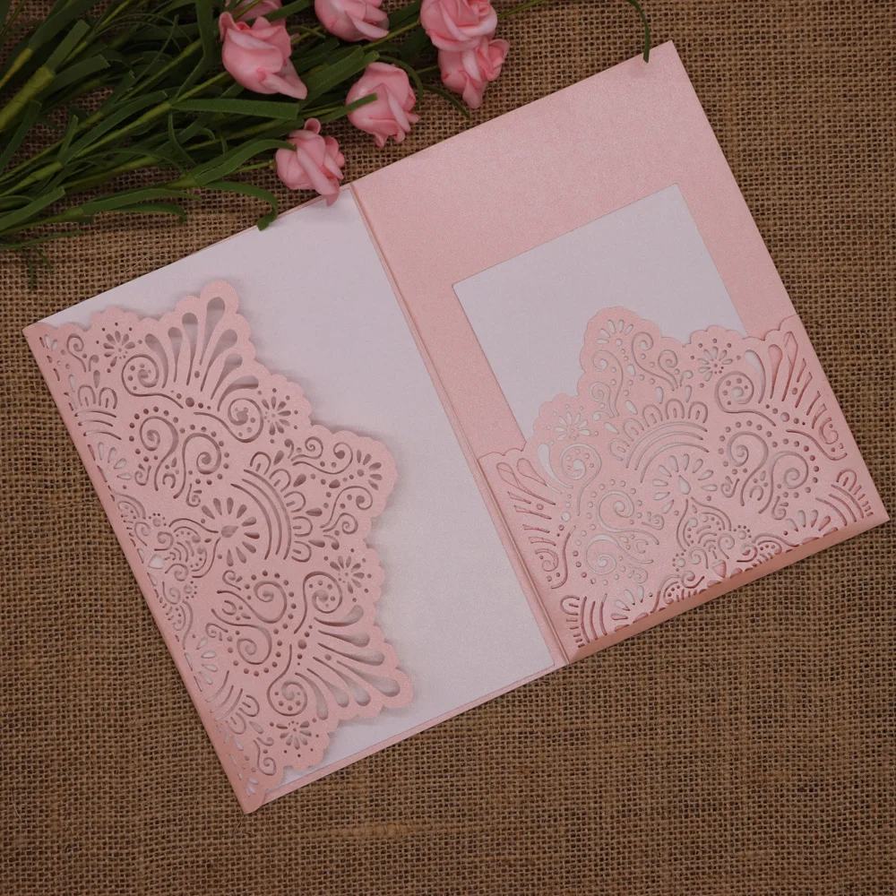 10 шт./упак. лазерная резка свадебные приглашения карты Обложка Блеск Бумага