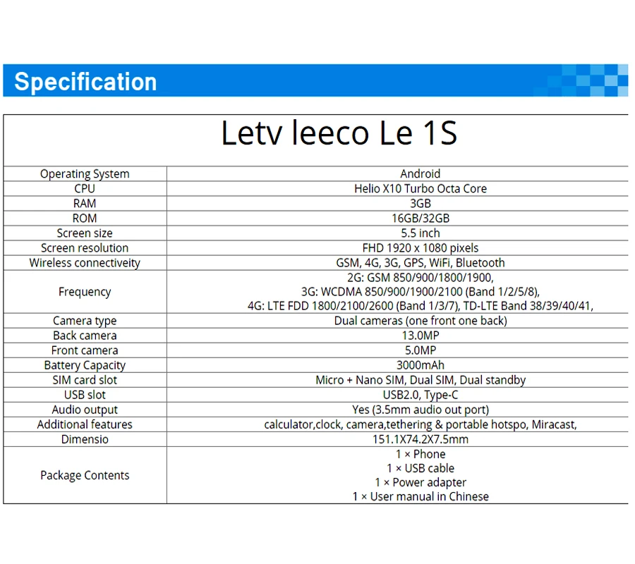 LeTV LeEco Le 1s X500 X501 смартфон 4G helio x10 Octa core 3 ГБ Оперативная память 16 32 Встроенная Android 5 0