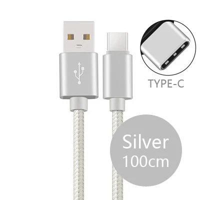 3 фута/1 м usb type C кабель нейлоновый металлический type-C синхронизация данных Зарядка для lenovo Yoga Tab 3 Plus 10,1 дюймов планшет для huawei P9 P10 Plus - Цвет: 1mSilver