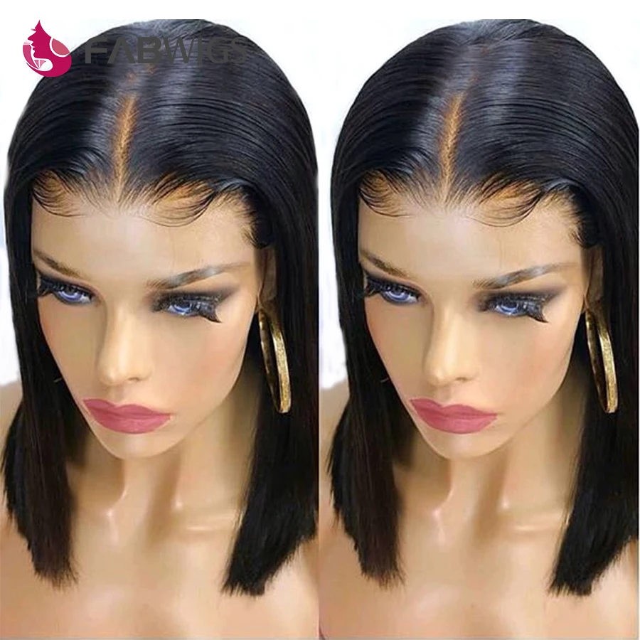 Fabwigs перуанские прямые боб парик 180% плотность кружева передние человеческие