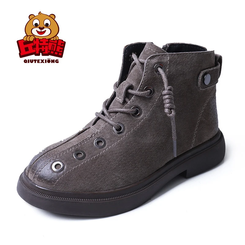 Fashion Boots kids Shoes Genuine Leather Boys Sneakers 2018 Winter Autumn Black Girls Children Anti Slip Rubber Sole | Детская одежда и