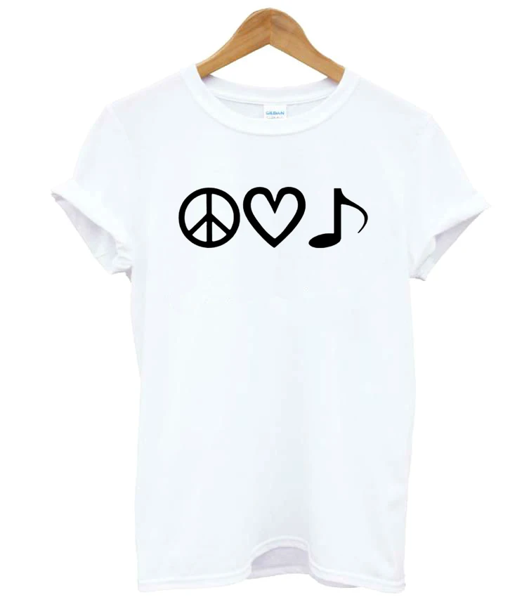 

PEACE LOVE and MUSIC Print Women tshirt Cotton Casual Funny t shirt For Lady Girl Top Tee Hipster Tumblr Drop Ship F742