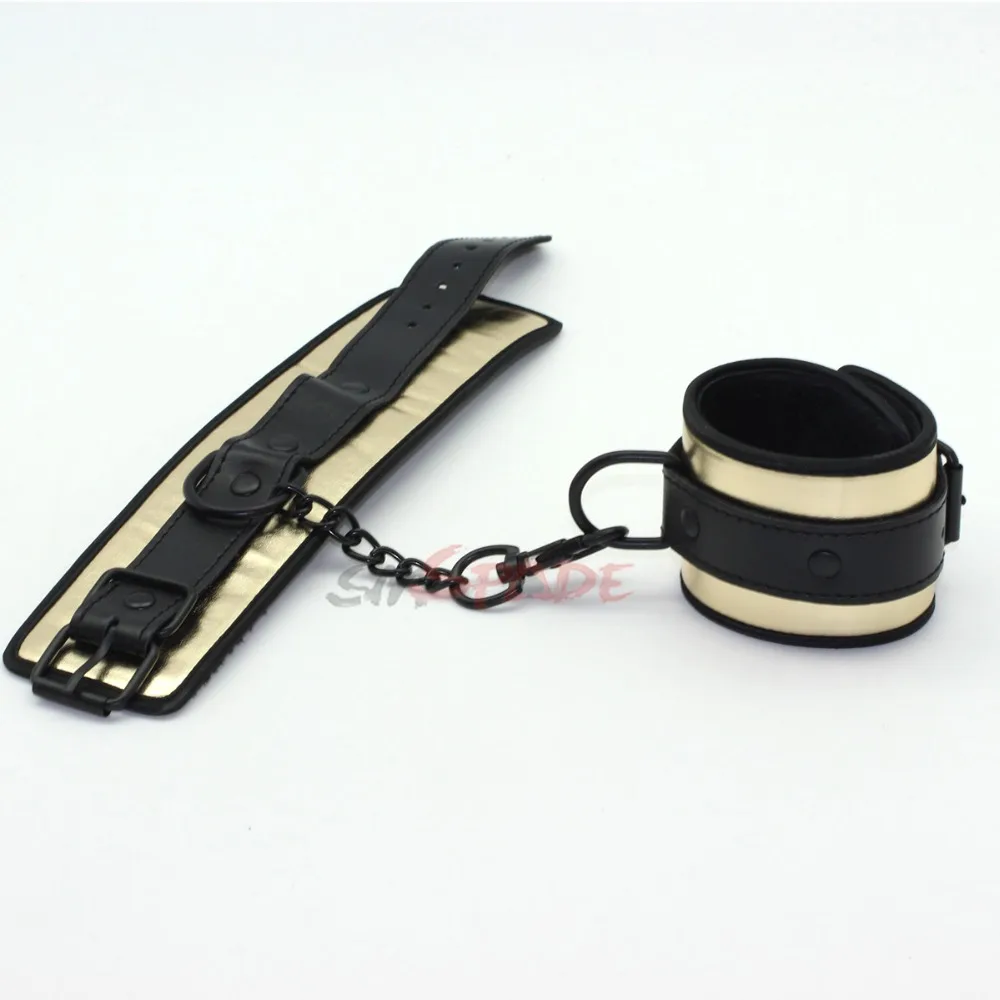 Золотые мягкие искусственные бандажные наручники и повязка на глаза комплект