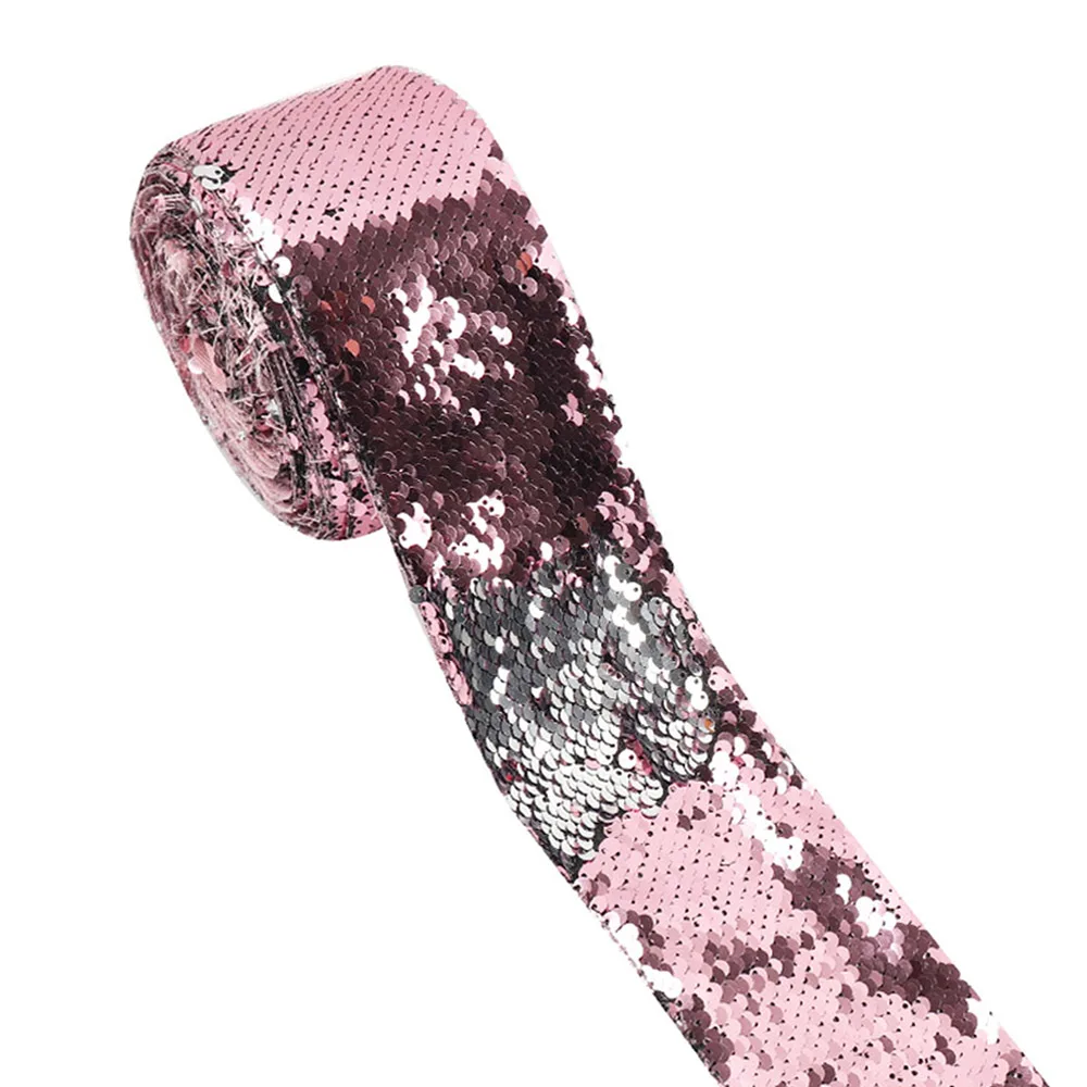 pink x silver 2 года/лот двухцветная Двусторонняя Блестящая лента 75 мм Blingbling ручная работа лента DIY Пояс головной убор материалы Свадебные украшения - Цвет: pink x silver