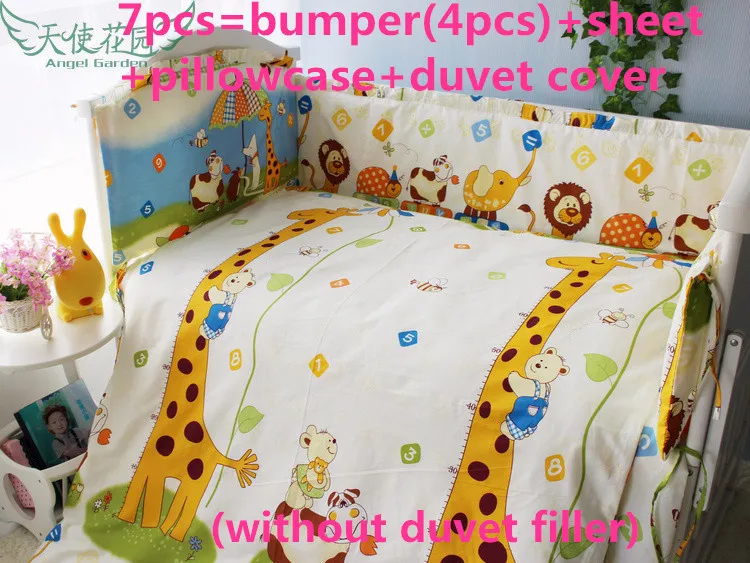 

6/7PCS Giraffe baby crib bedding set cotton material jogo de cama crib bumper Cushion Safety Protector , 120*60/120*70cm