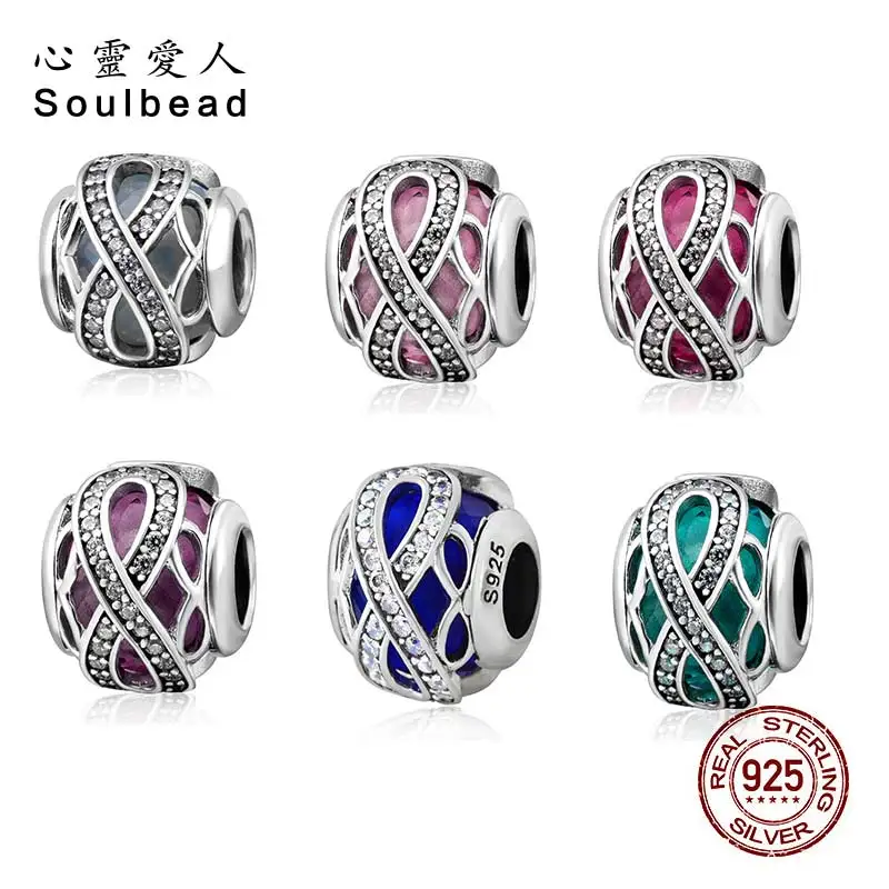 Бусины Soulbead сверкающие Бесконечная любовь круглые очаровательные Синие стразы