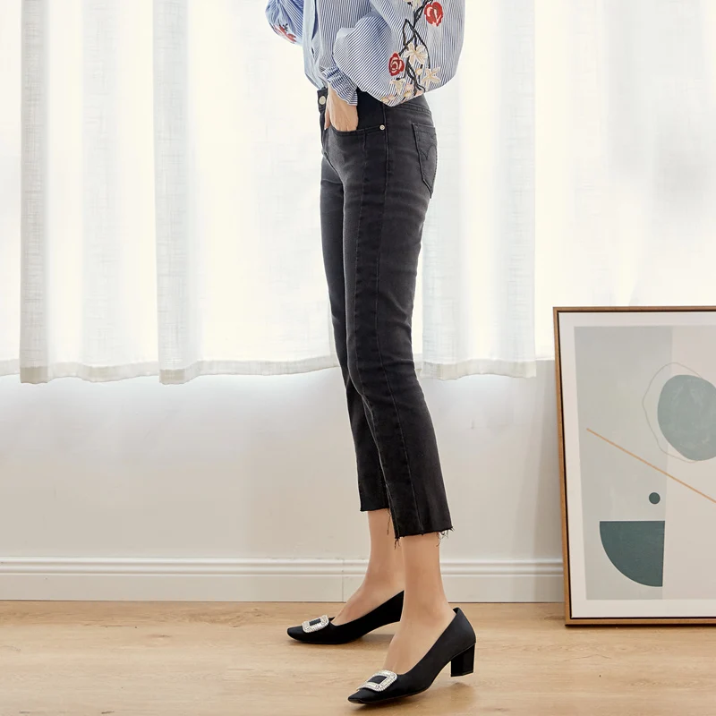 LEIJIJEANS Новое поступление весенние обтягивающие черные расклешенные джинсы со средней талией повседневные джинсы размера плюс женские джинсы 9004