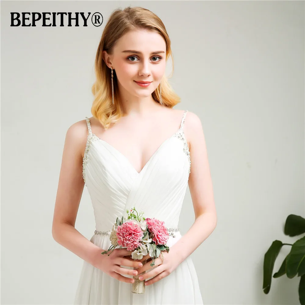 2021 Vestido De Novia шифоновые Свадебные платья с v образным вырезом и кристальным поясом