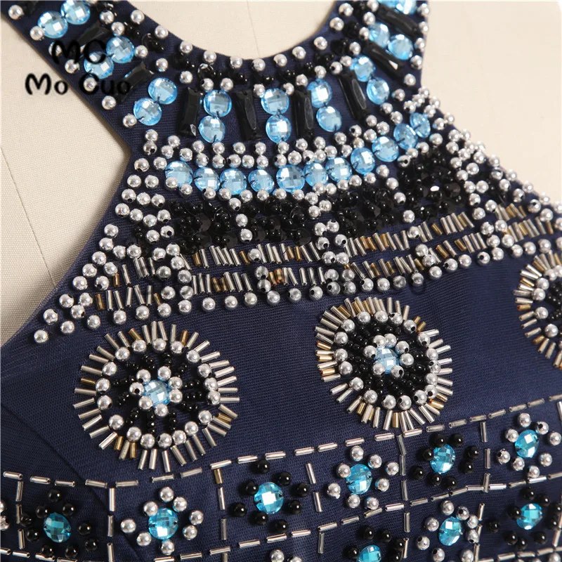 Платье для выпускного бала модное темно синее с кристаллами и бусинами|homecoming dresses