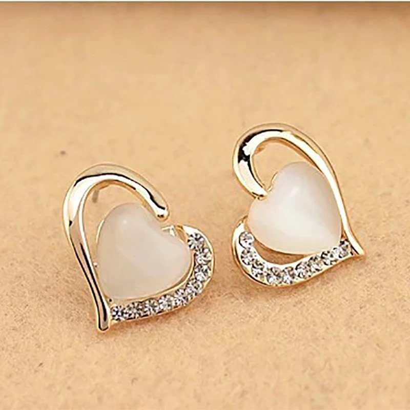 Женские серьги гвоздики в форме сердца с кристаллами и опалом|stud earrings|stud earrings for