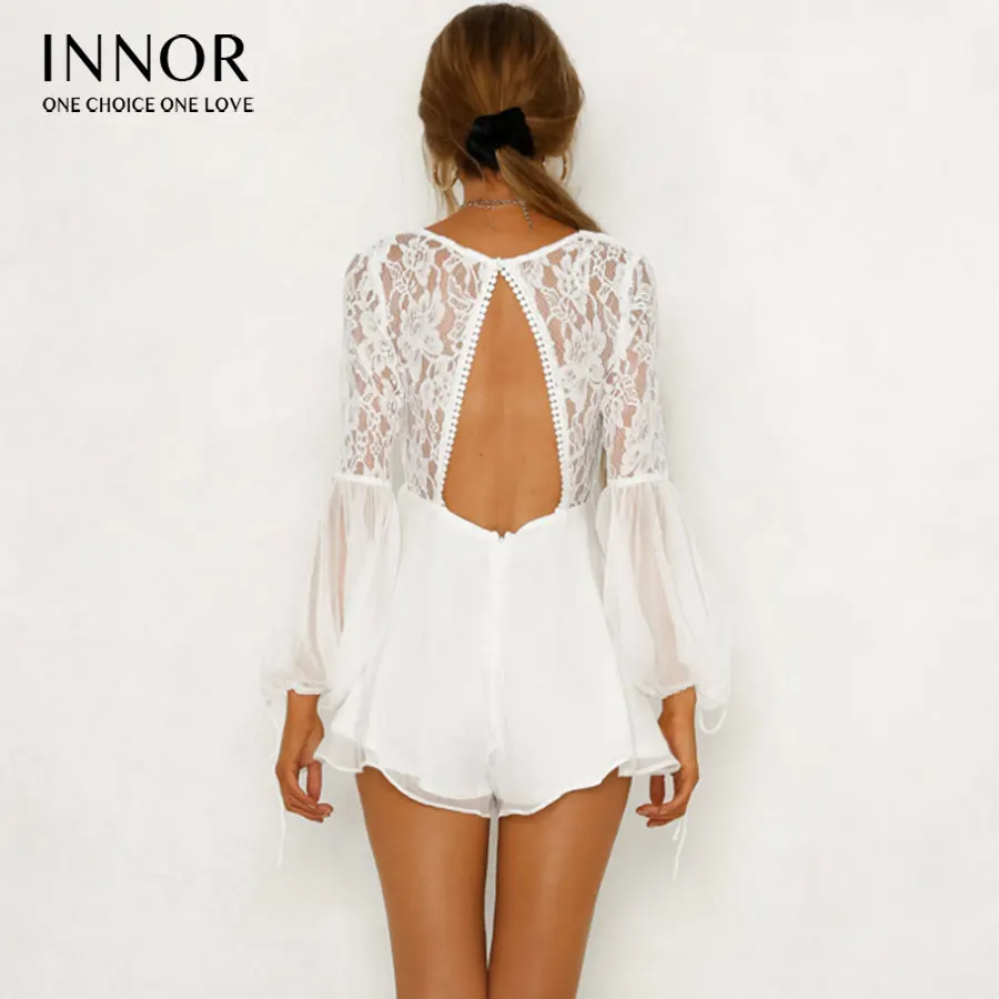how lace Halter White Floral Playsuits Women Backless Bow Summer Beach Short Rompers Boho Jumpsuits Overall | Женская одежда